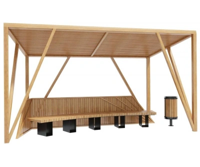 Навес теневой тип 5 Комплект со стенкой, скамейкой и урной