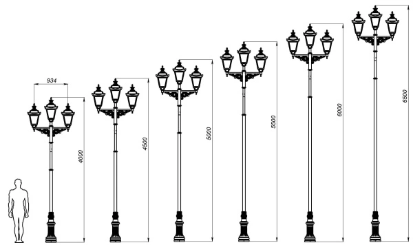Фонарь уличный «Адмирал - 3» со светильниками 5,5 м
